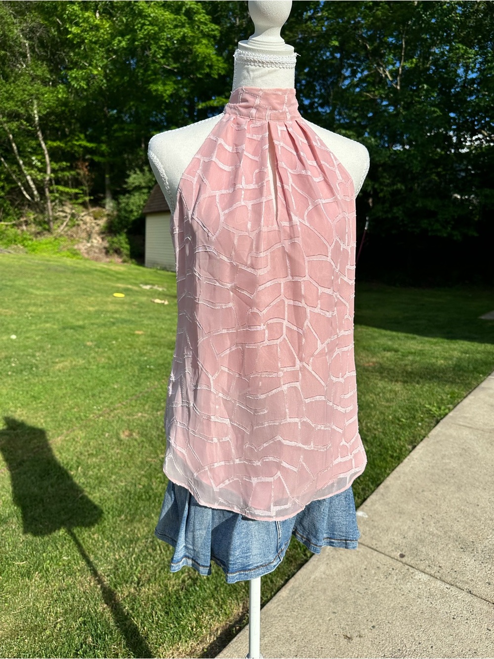 White House Black Market Pink Textured Halter Blouse